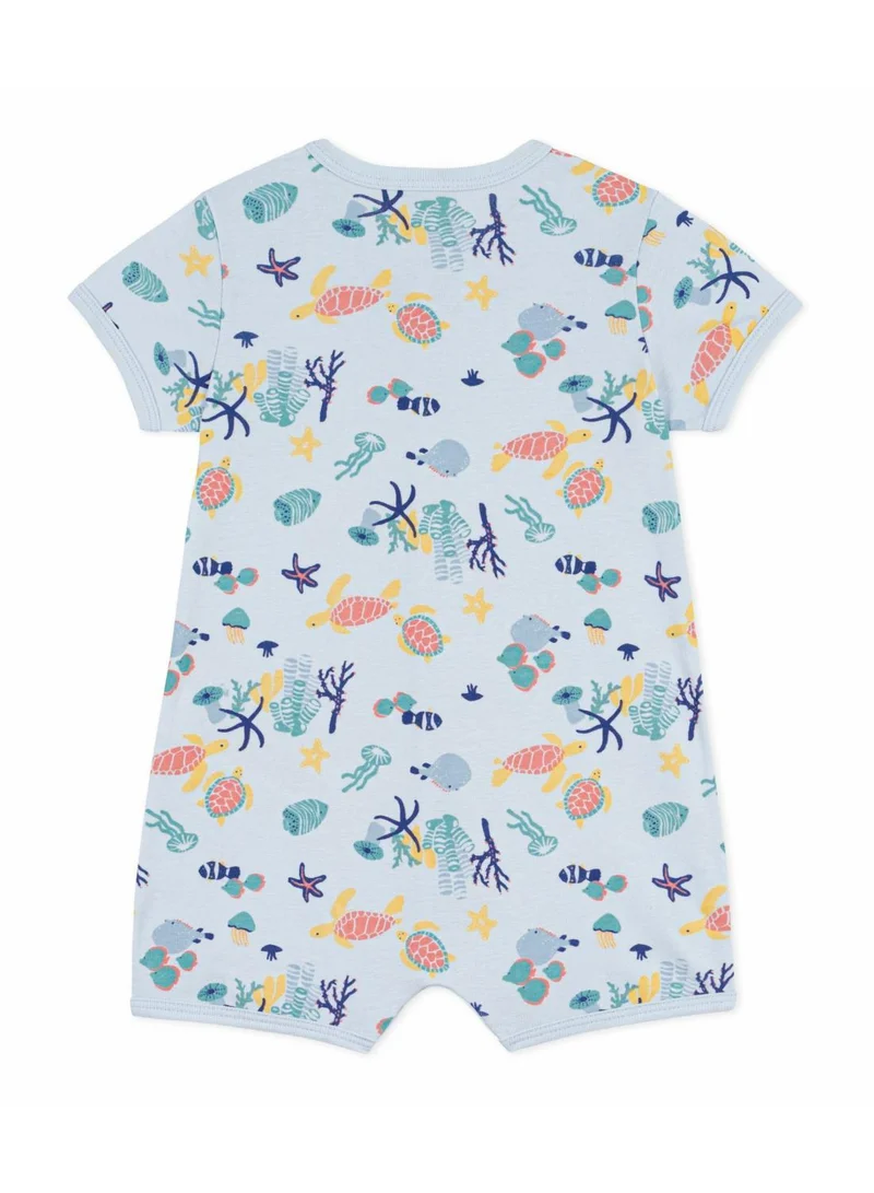 بيتي باتو Babies' short cotton jumpsuit with a glow-in-the-dark marine print